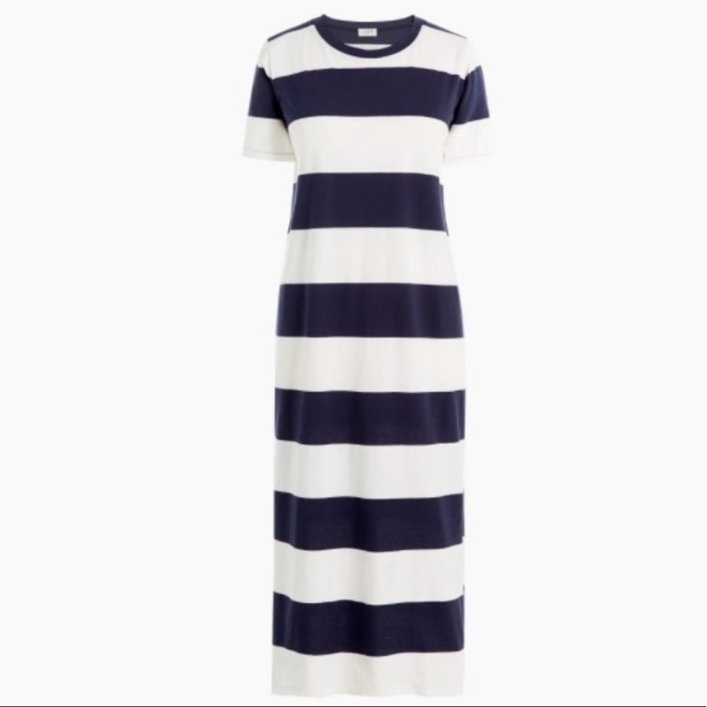 J.Crew Cotton T-Shirt Midi Dress Nautical Stripe Navy/White Medium